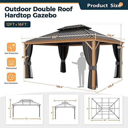 10' x 12' Hardtop Metal Gazebo with Netting and Curtains Z42818