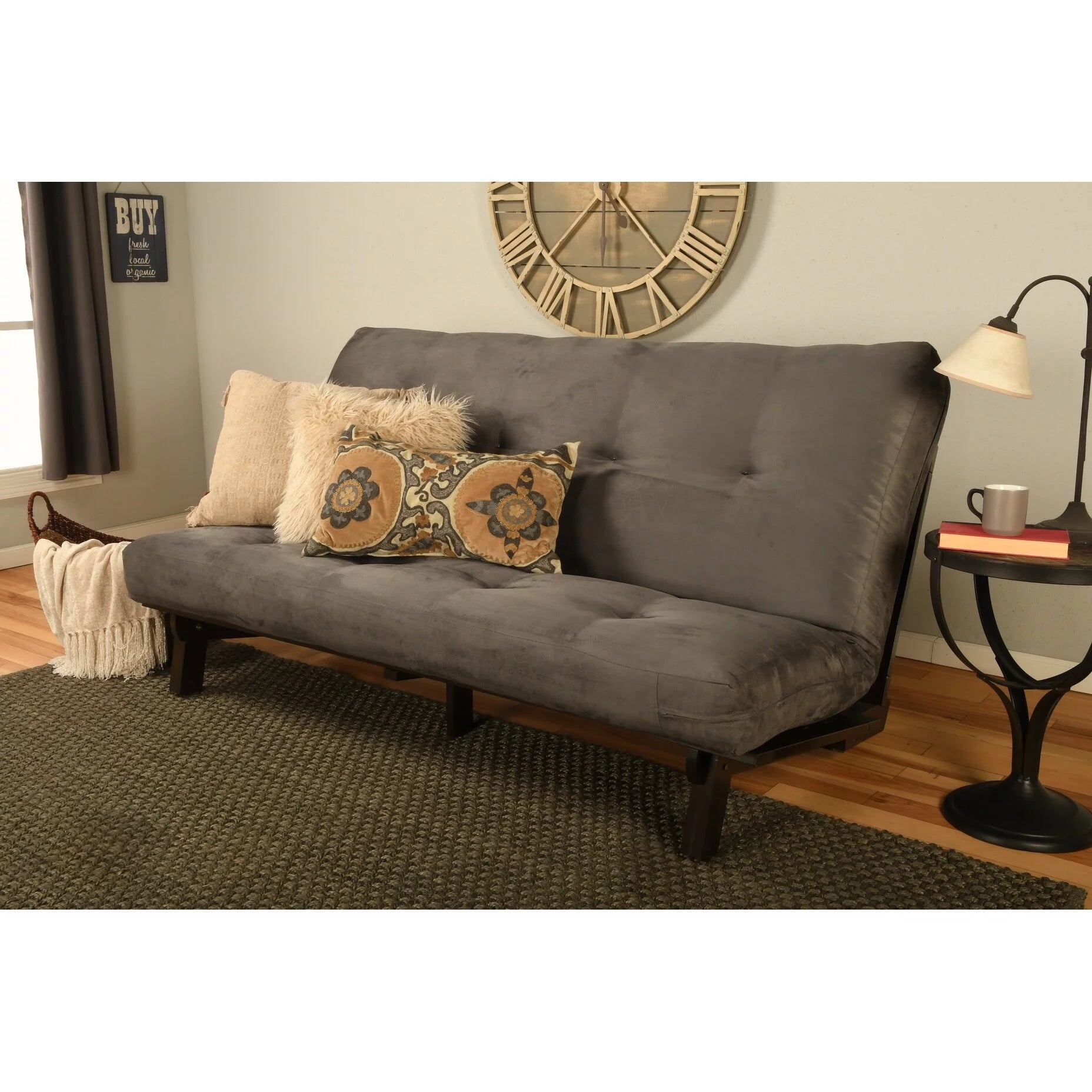 Wood Futon with Suede Gray Mattress S83149