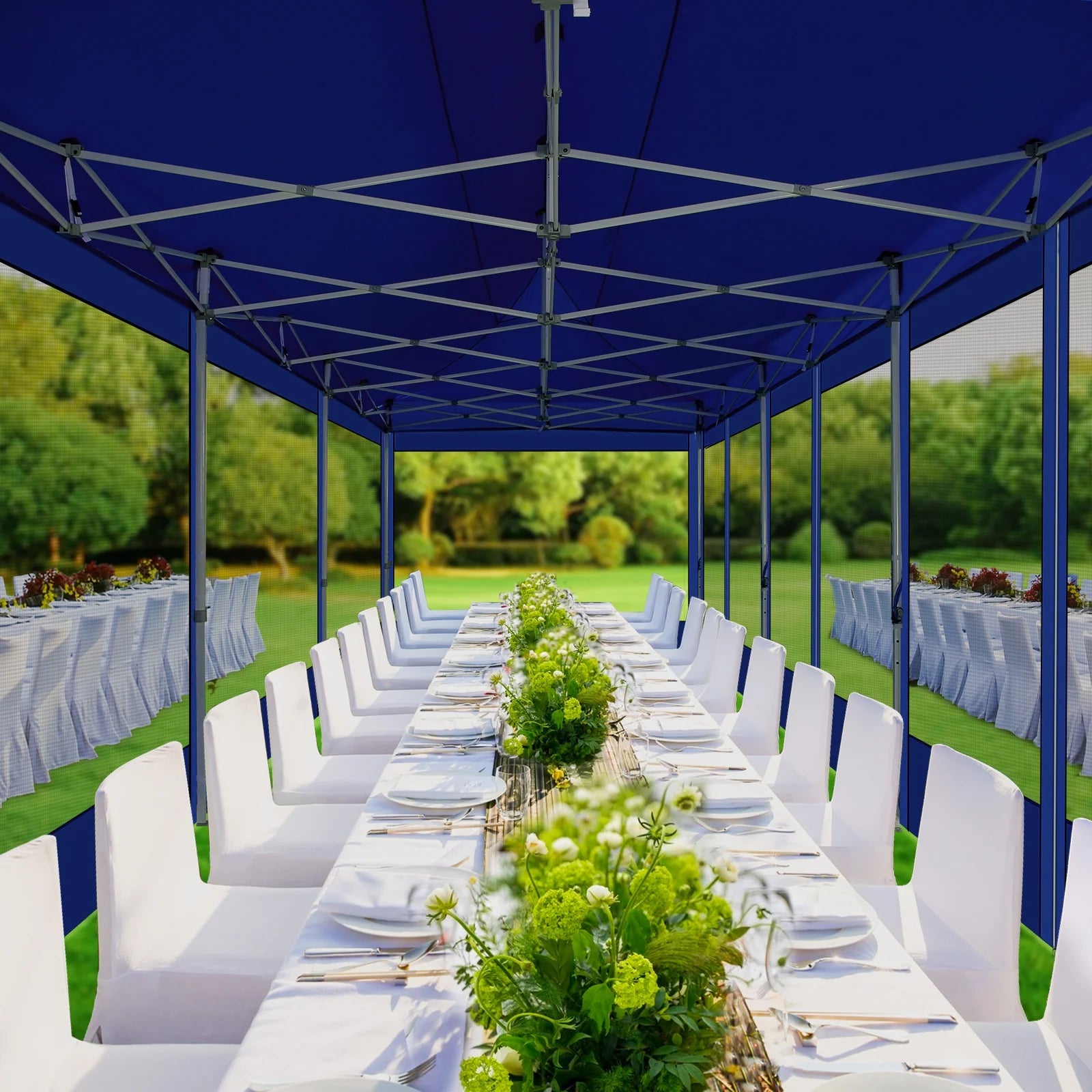 Dark Blue 10x30 Heavy Duty Pop Up Canopy with Netting Screened B704