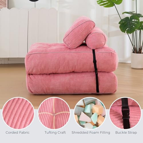 Pink Folding Sofa Bed with Pillow J1779