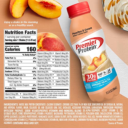 Peaches & Cream 30g Protein 1g Sugar 11.5 fl oz Protein Shake E995