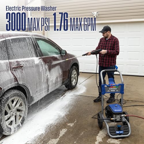 Electric Pressure Washer, 3000 Max PSI, 1.76 Max GPM, Induction Motor, Onboard Soap Tank, Spray Gun and Wand, 5 Nozzle Set S427