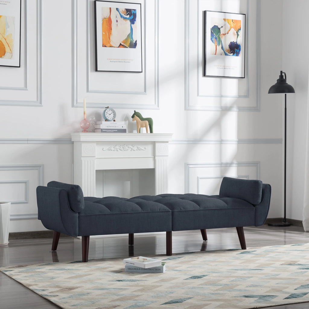 76" Futon Sofa Bed, Upholstered with Polyester, Wood Frame, Dark Gray C633521