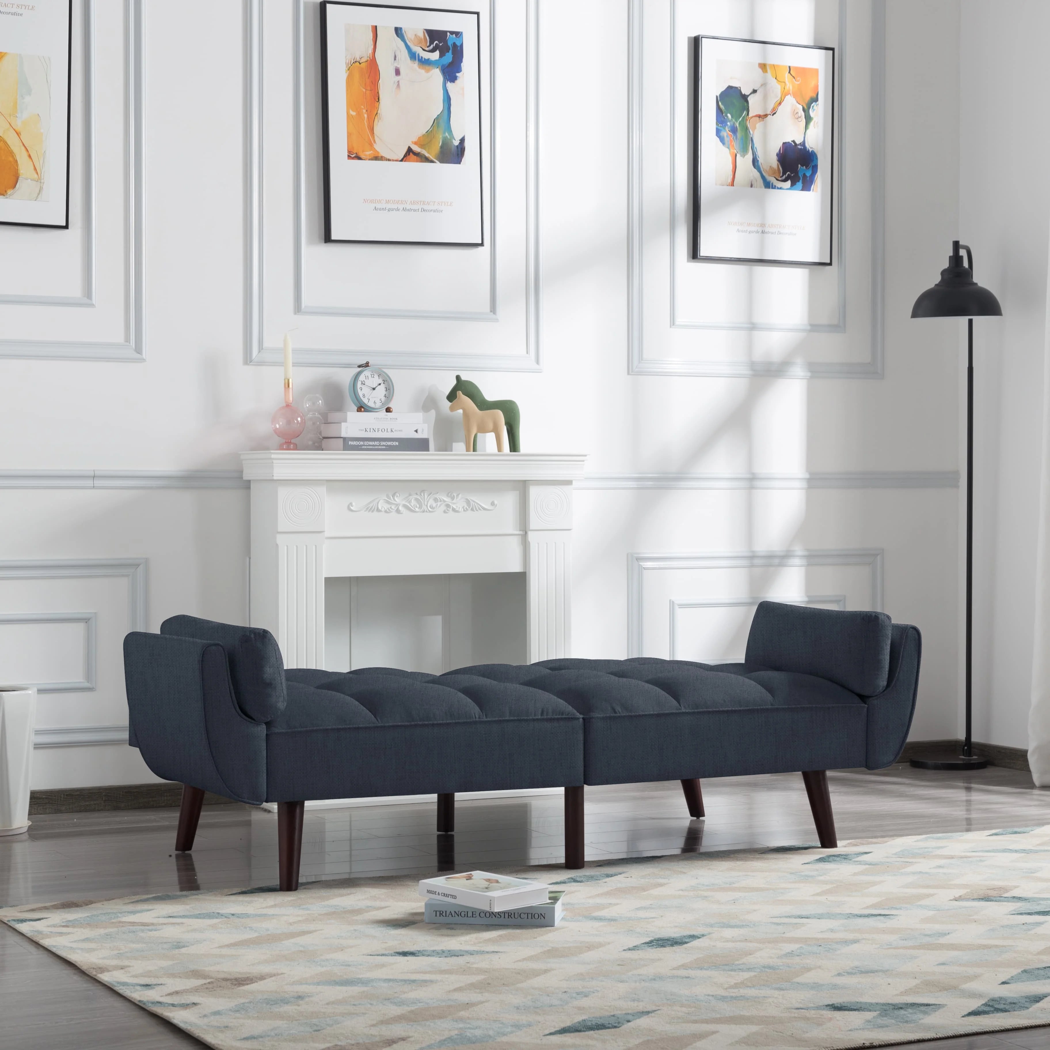 76" Futon Sofa Bed, Upholstered with Polyester, Wood Frame, Dark Gray C633521