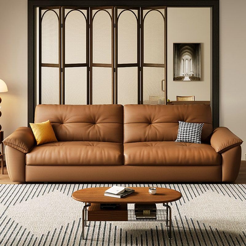 Brown Genuine Leather Convertible Sleeper Sofa Bed with Storage 81" L x 33.5" D x 35" H F2140