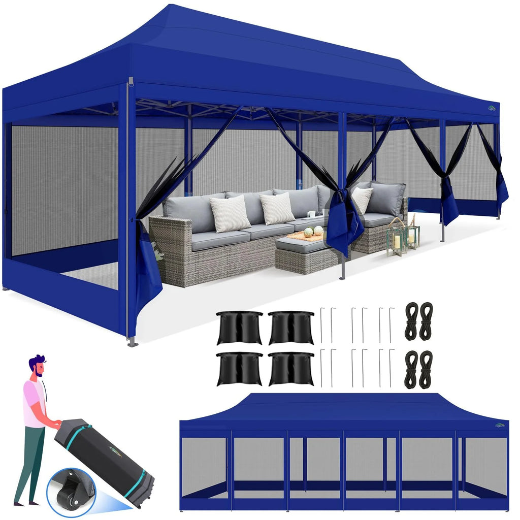 Dark Blue 10x30 Heavy Duty Pop Up Canopy with Netting Screened B704