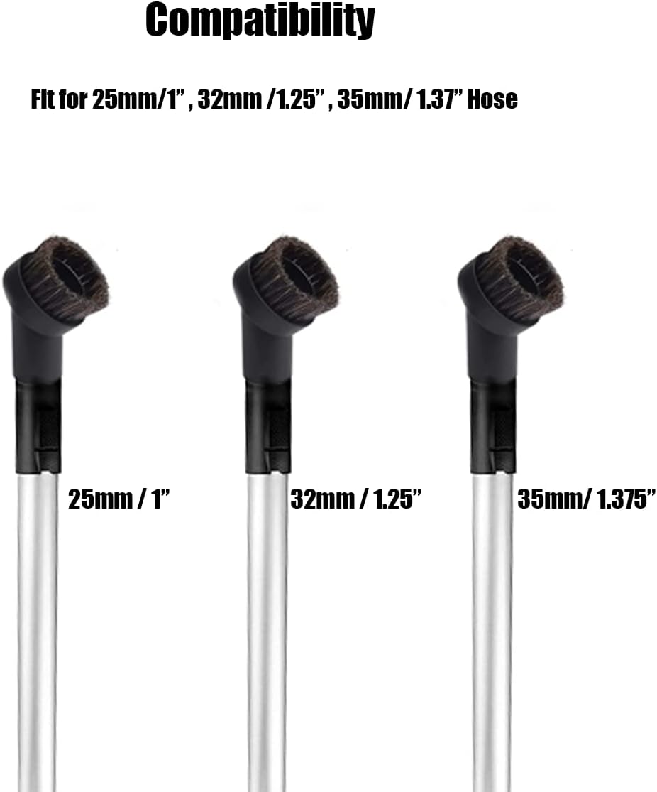 2 Pieces 25mm Horse Hair Vacuum Attachment with Universal Connector, Round Dust Brush, Hose Adapter S34877