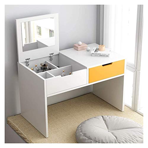 White Blue 2-in-1 Vanity Desk with Flip Top Mirror and Drawers D68278