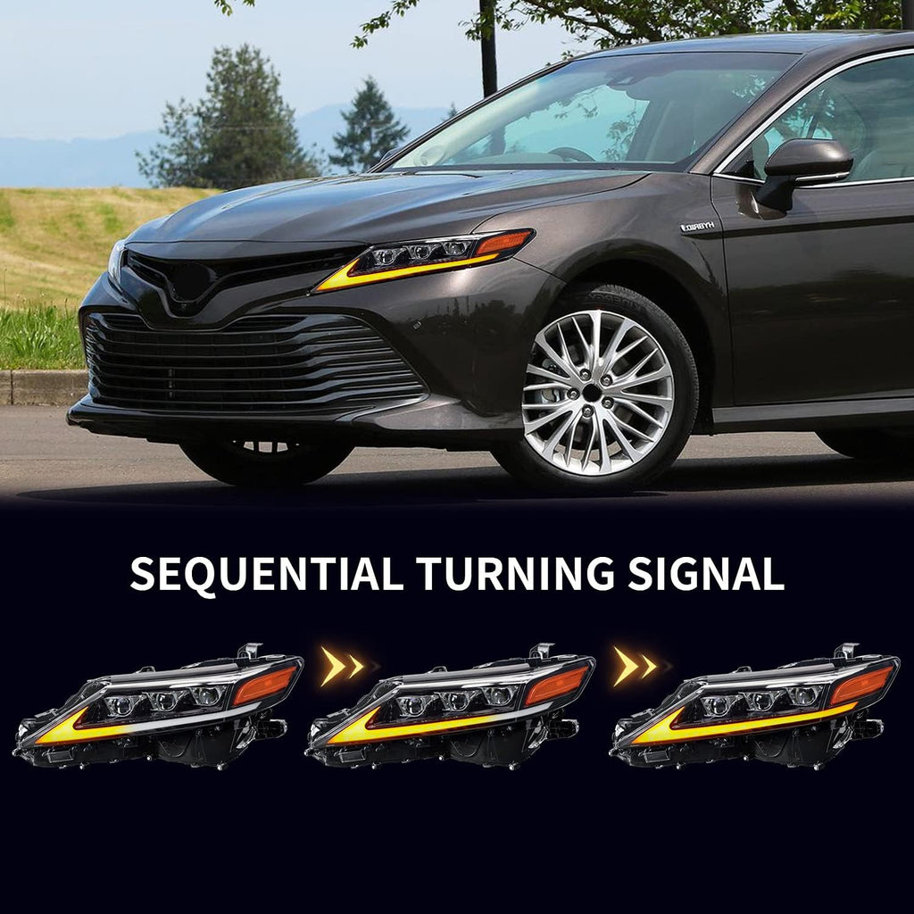 Full LED Projector Headlamp with Sequential Turn Signal DRL for Camry 2018 2019 2020 2021, A Pair Z371