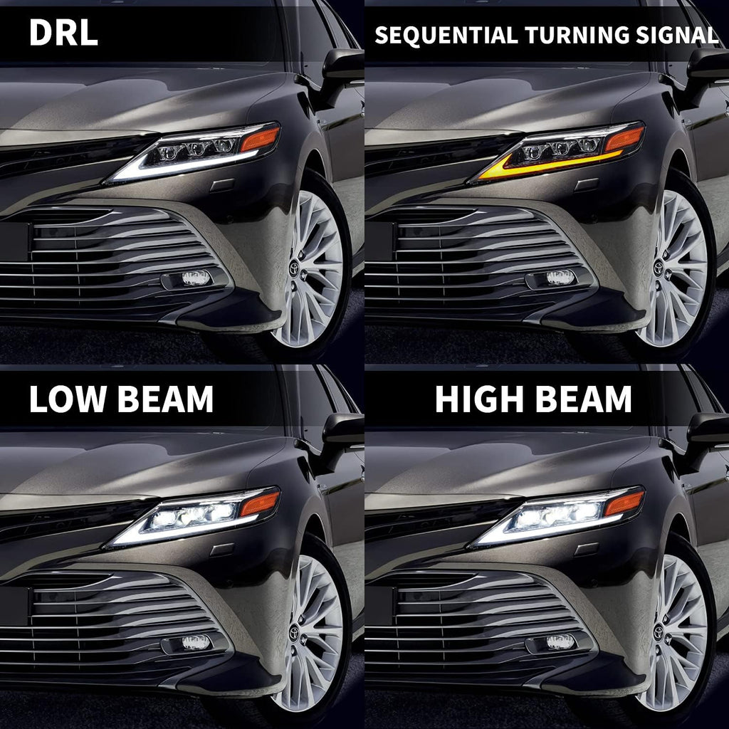 Full LED Projector Headlamp with Sequential Turn Signal DRL for Camry 2018 2019 2020 2021, A Pair Z371