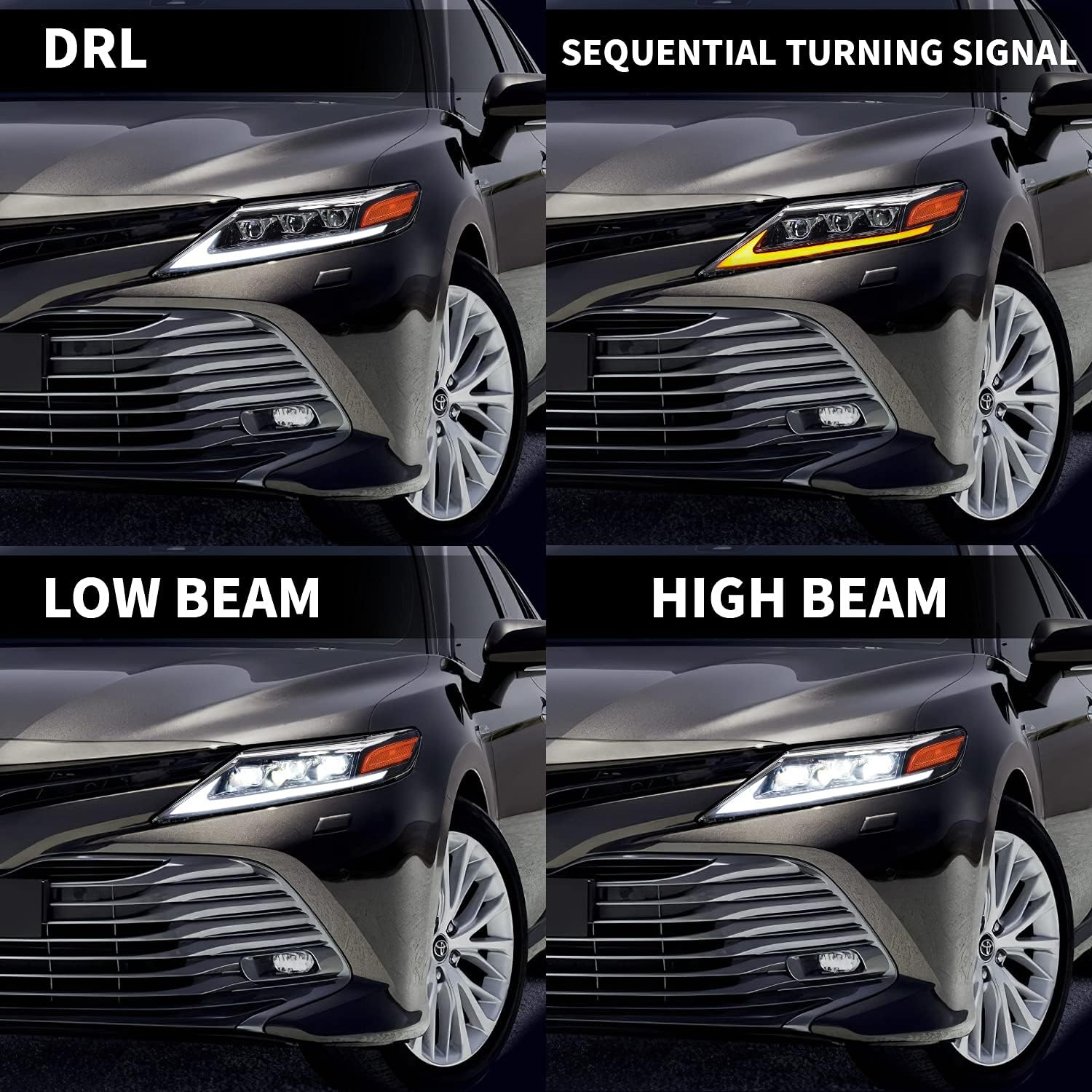 Full LED Projector Headlamp with Sequential Turn Signal DRL for Camry 2018 2019 2020 2021, A Pair Z371