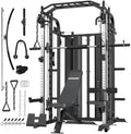 Smith Machine with Weight Stacks Power Cage Squat Rack Dual Cable Crossover Machine Home Gym Station LAT Pull Down F61115