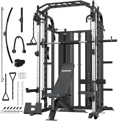 Smith Machine with Weight Stacks Power Cage Squat Rack Dual Cable Crossover Machine Home Gym Station LAT Pull Down F61115