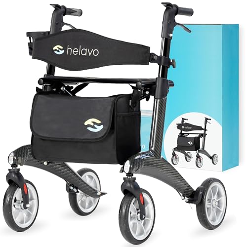 Ultralight Carbon Fiber 4-Wheel Rollator Walker, 12.3 lbs, 25.2" Width, 300 lbs Capacity, 8" Wheels, Foldable, Height Adjustable C9149
