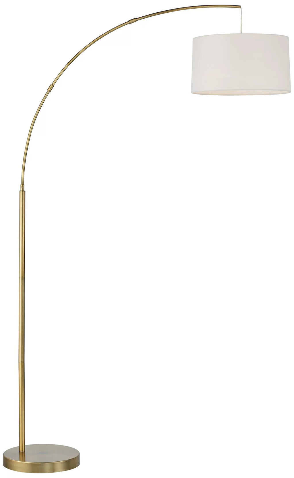 72" Tall Brass Metal Arc Floor Lamp with White Linen Drum Shade M303690