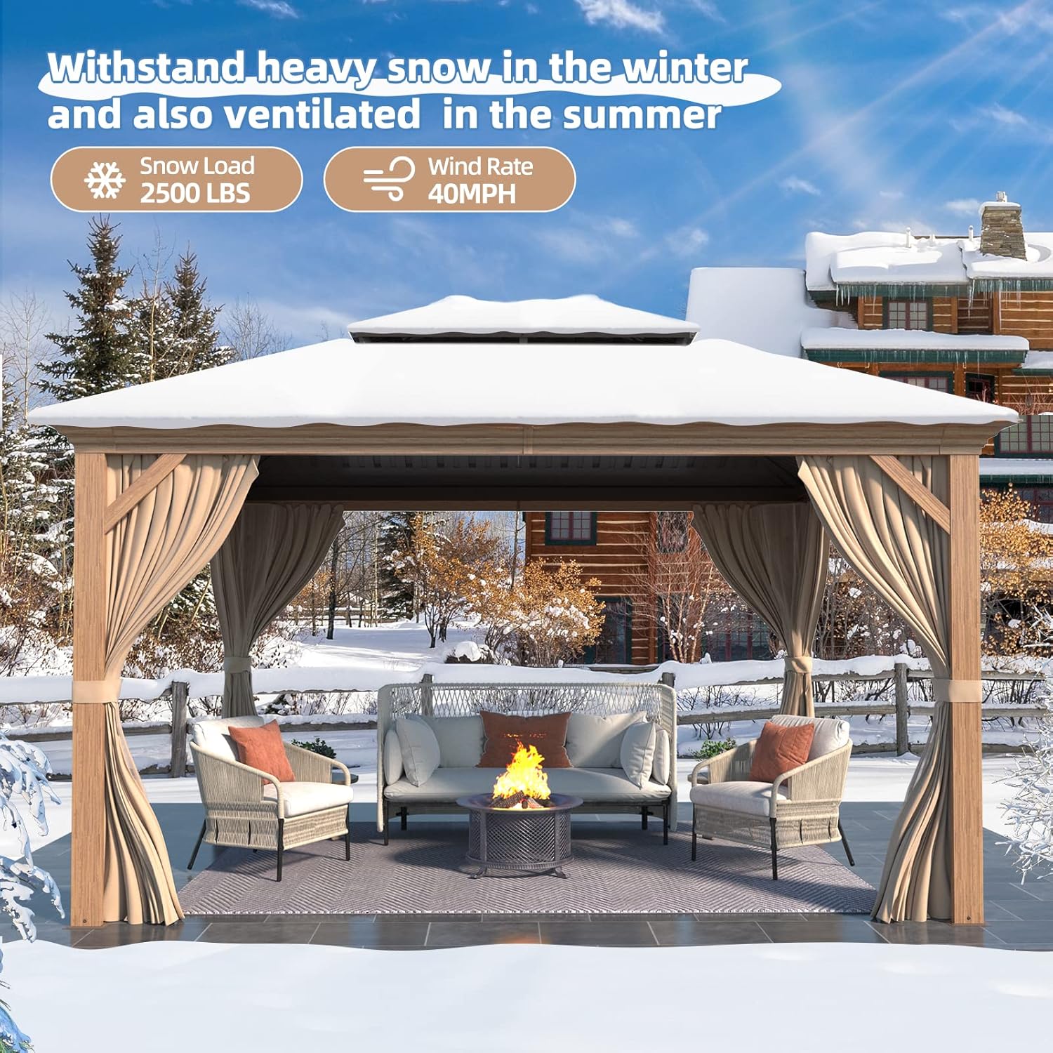 10' x 12' Hardtop Gazebo with Galvanized Steel Double Roof and Curtains S274189
