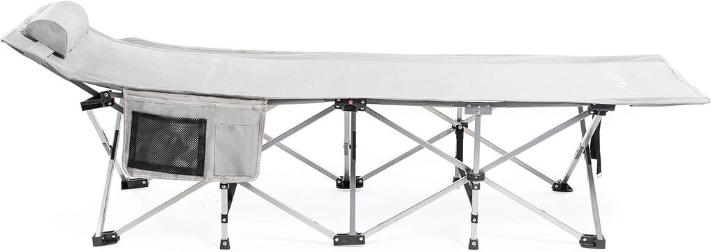 Extra Large Camping Cot Heavy Duty Compact XL Bed with Pillow Portable Folding Steel Frame Polyester 75x28” Weight Capacity 500 Lbs O343670