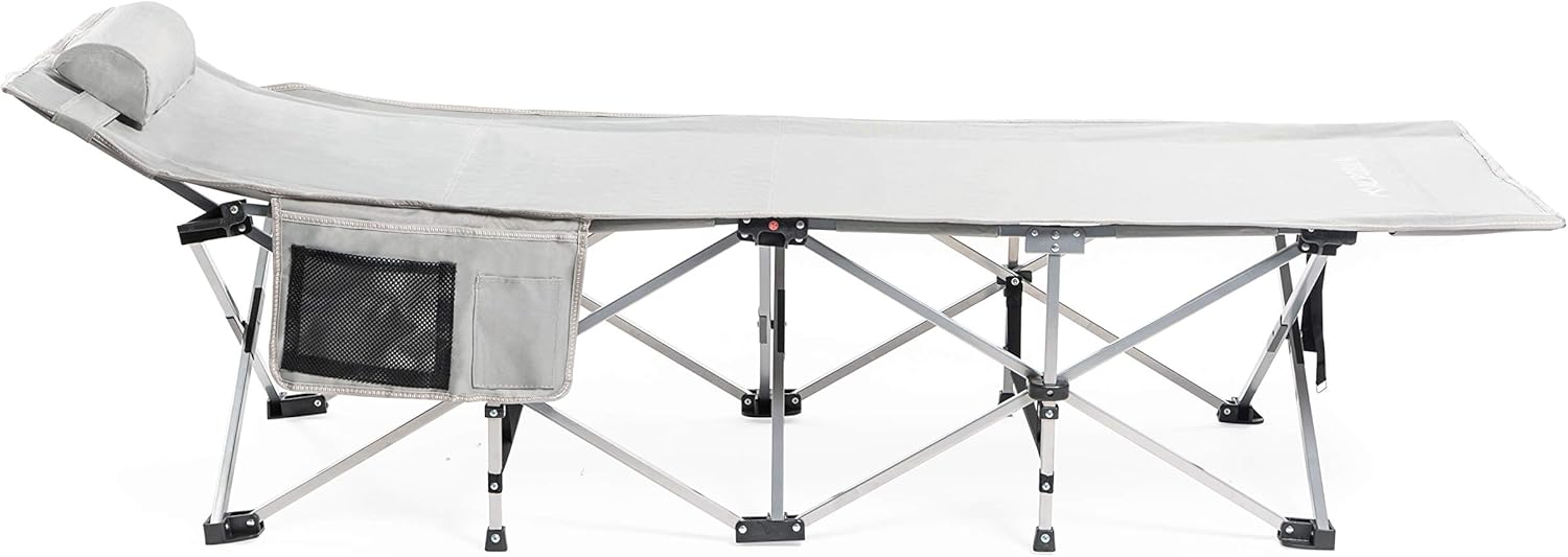 Extra Large Camping Cot Heavy Duty Compact XL Bed with Pillow Portable Folding Steel Frame Polyester 75x28” Weight Capacity 500 Lbs O343670