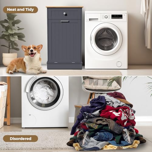 White Tilt Out Trash Cabinet with Hideaway Drawer W25721