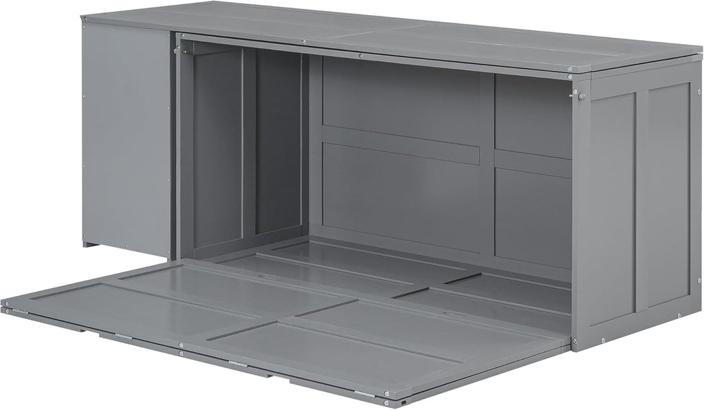 Gray Queen Size Murphy Cabinet Bed with Rotatable Desk and Shelves I192