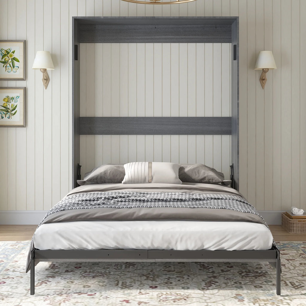 Dark Grey Foldable Wall Bed with Wardrobe W706