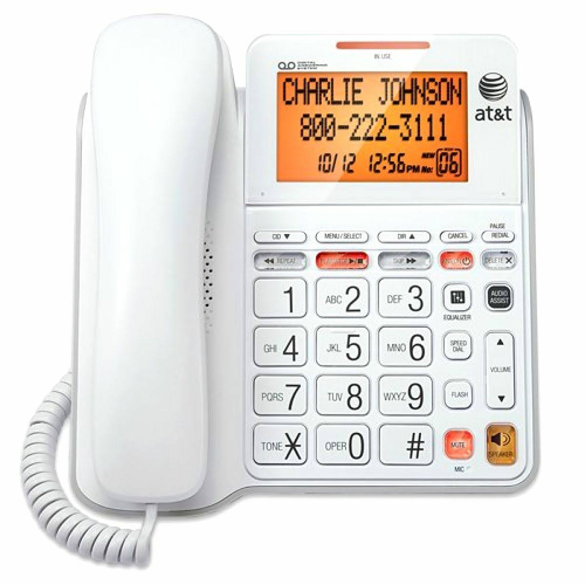 Corded Standard Phone with Answering System and Backlit Display, White D697