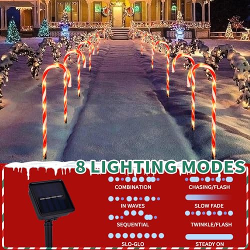 2PK 12 PCS 8 Modes Solar Candy Cane Lights 15FT I5365