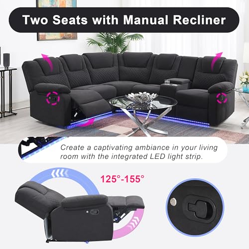 94'' L-Shaped Velvet Reclining Sectional Couch with LED Light and Storage Box L1106
