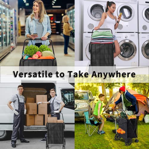 Black Foldable Shopping Cart with 360° Swivel Wheels I422