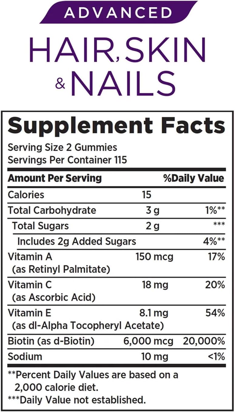 230 Gummies Hair Skin and Nails Supplement with Biotin Vitamin C E Strawberry Flavor Q84431