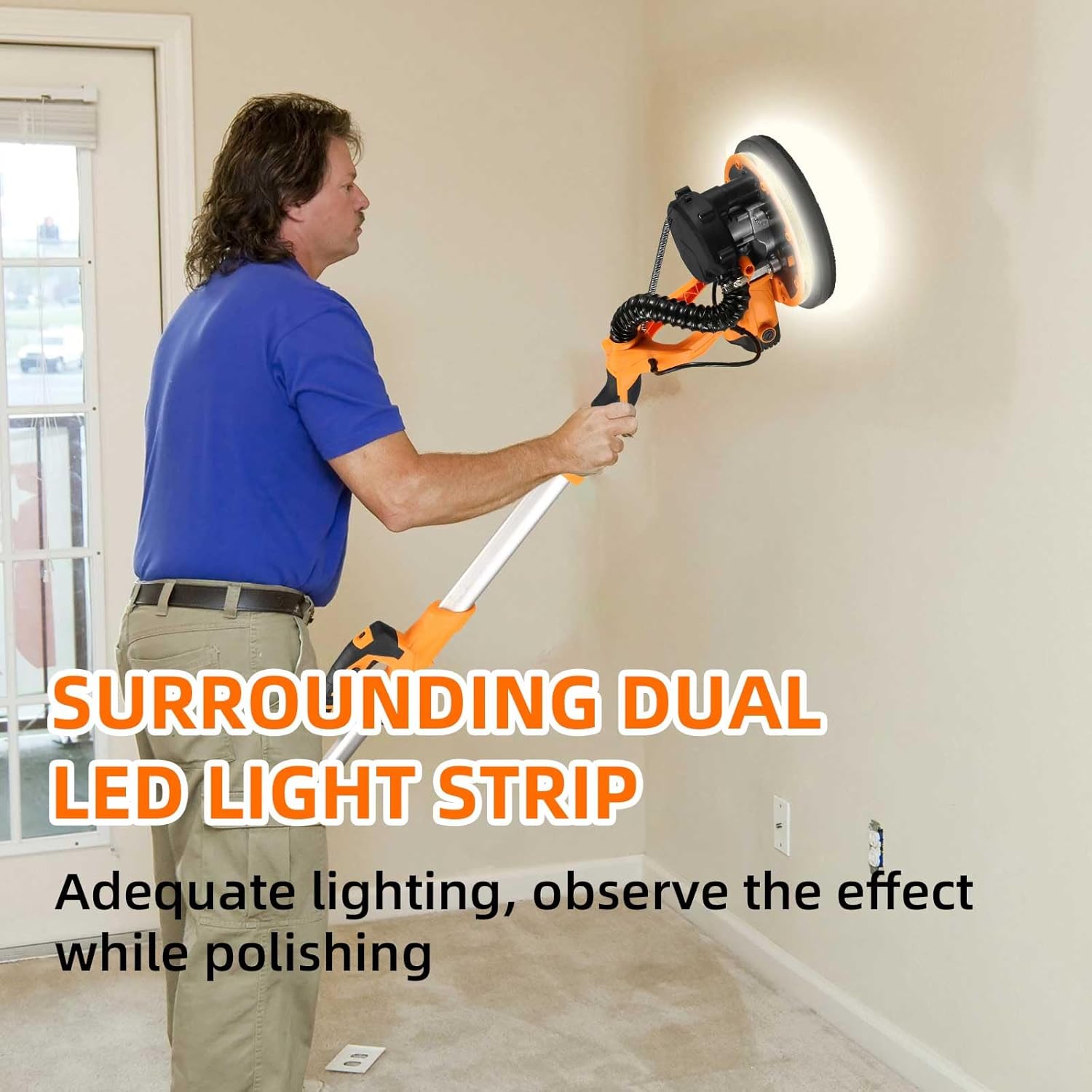 1390W Electric Drywall Sander with Vacuum, 13ft Cord, Auto Dust Collection T6487