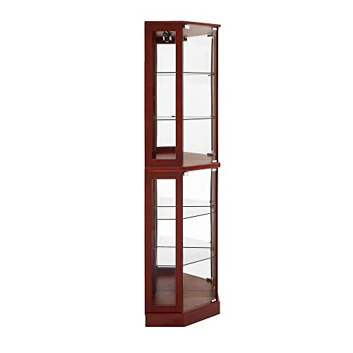 Walnut 6 Tier Corner Curio Cabinet with Mirror S34174