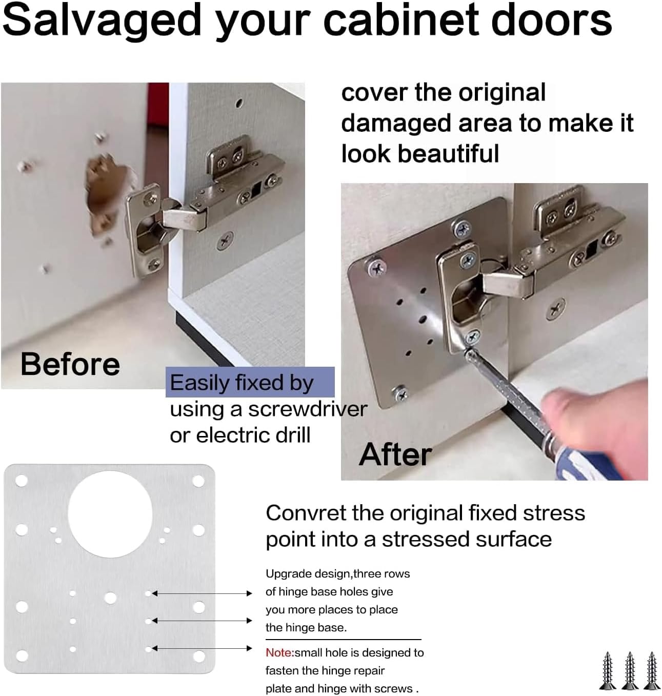 16pack Stainless Steel Cabinet Hinge Repair Plate kit with Mounting Screws Y5220
