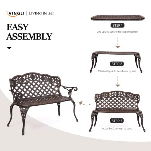 42.5" Black Cast Aluminum Outdoor Bench S3879