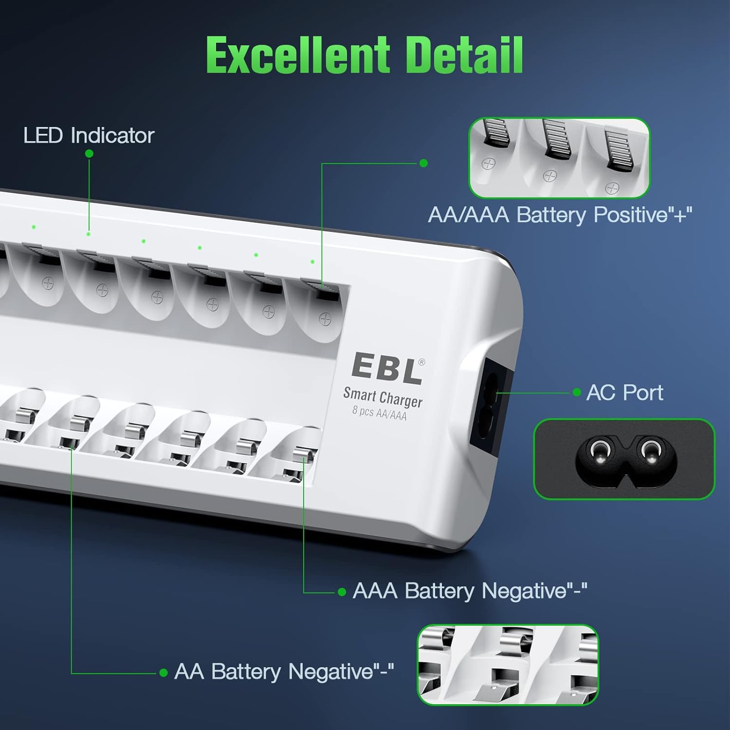 Rechargeable AA AAA Batteries 2300mAh 800mAh 8-Pack with 8-Bay Charger A813273