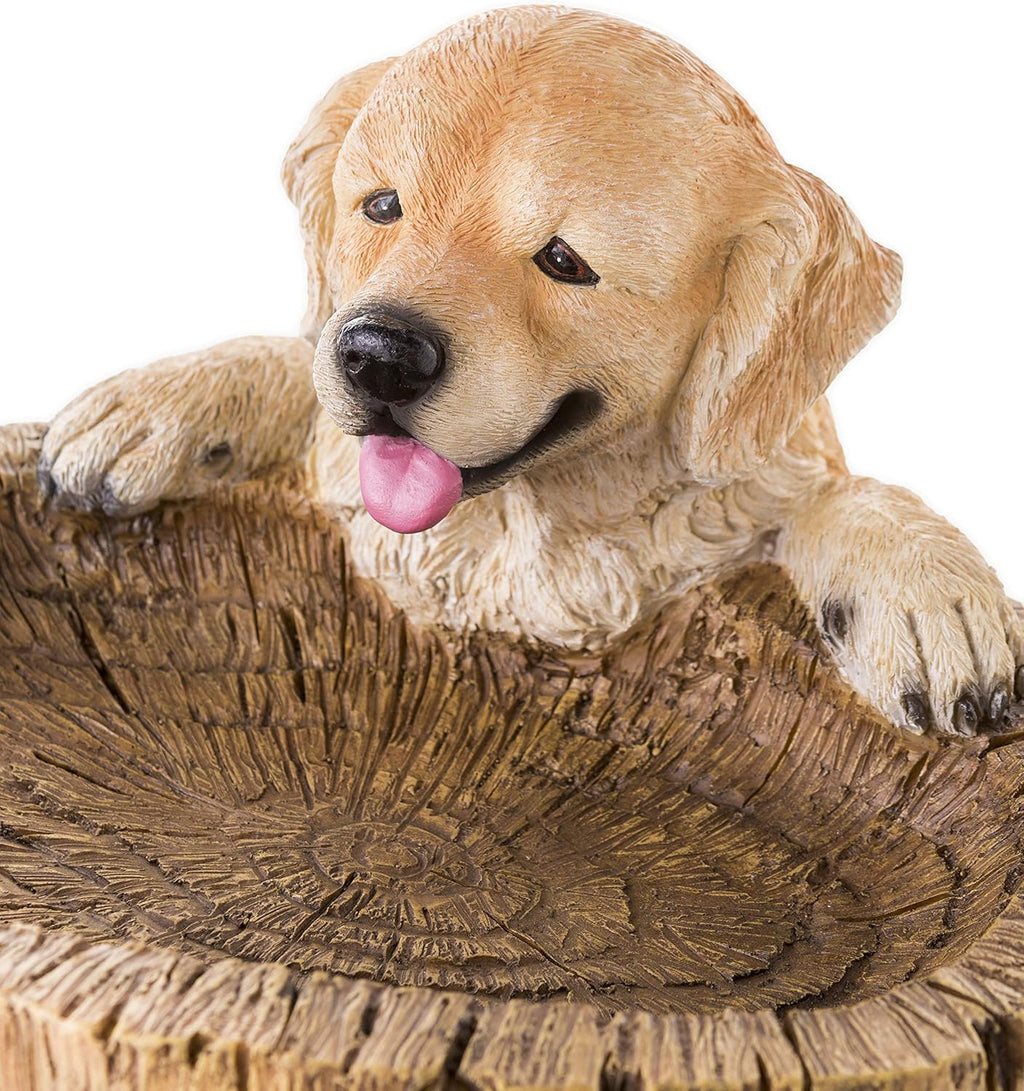 Two Playful Golden Retriever Puppies Resin Birdbath, 13¼ Dia. x 22 H M30033