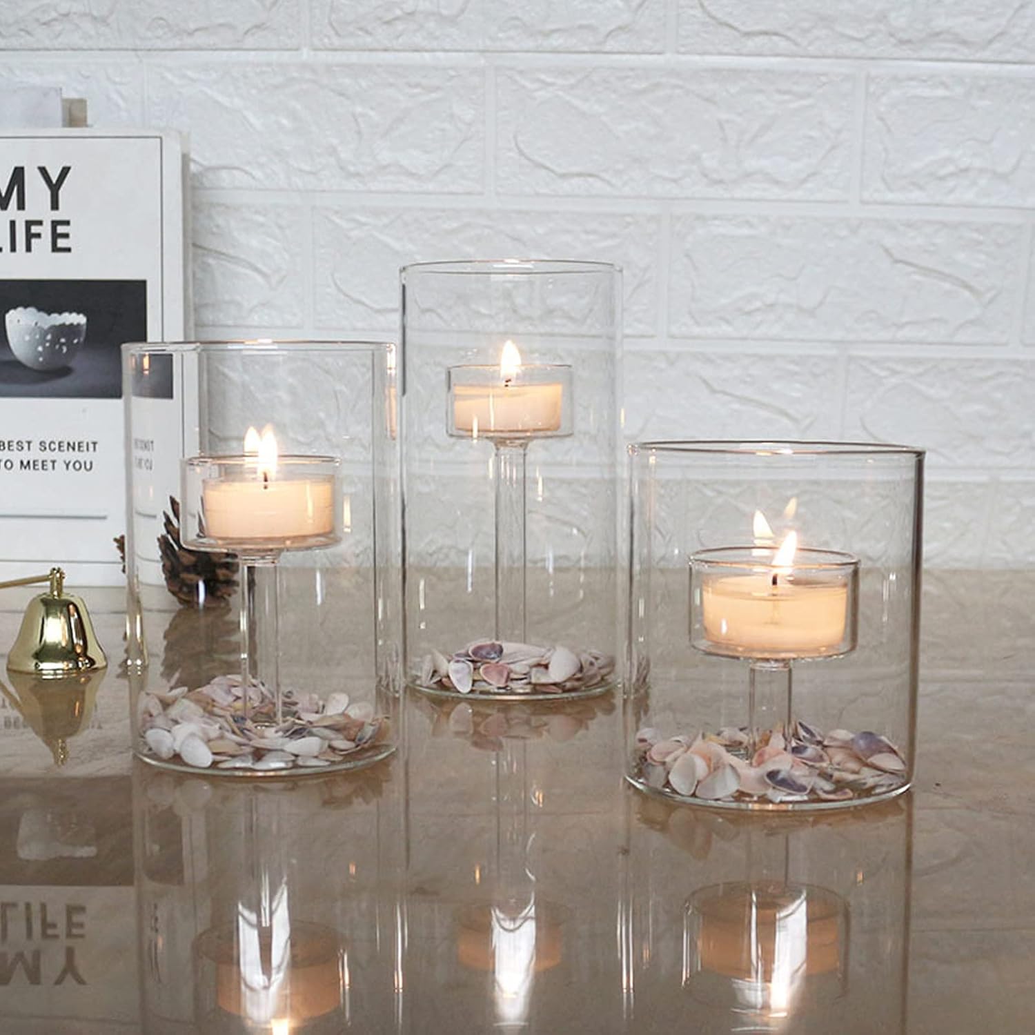 Clear Cylinder Hurricane Glass Candle Holder Set of 3 A55748
