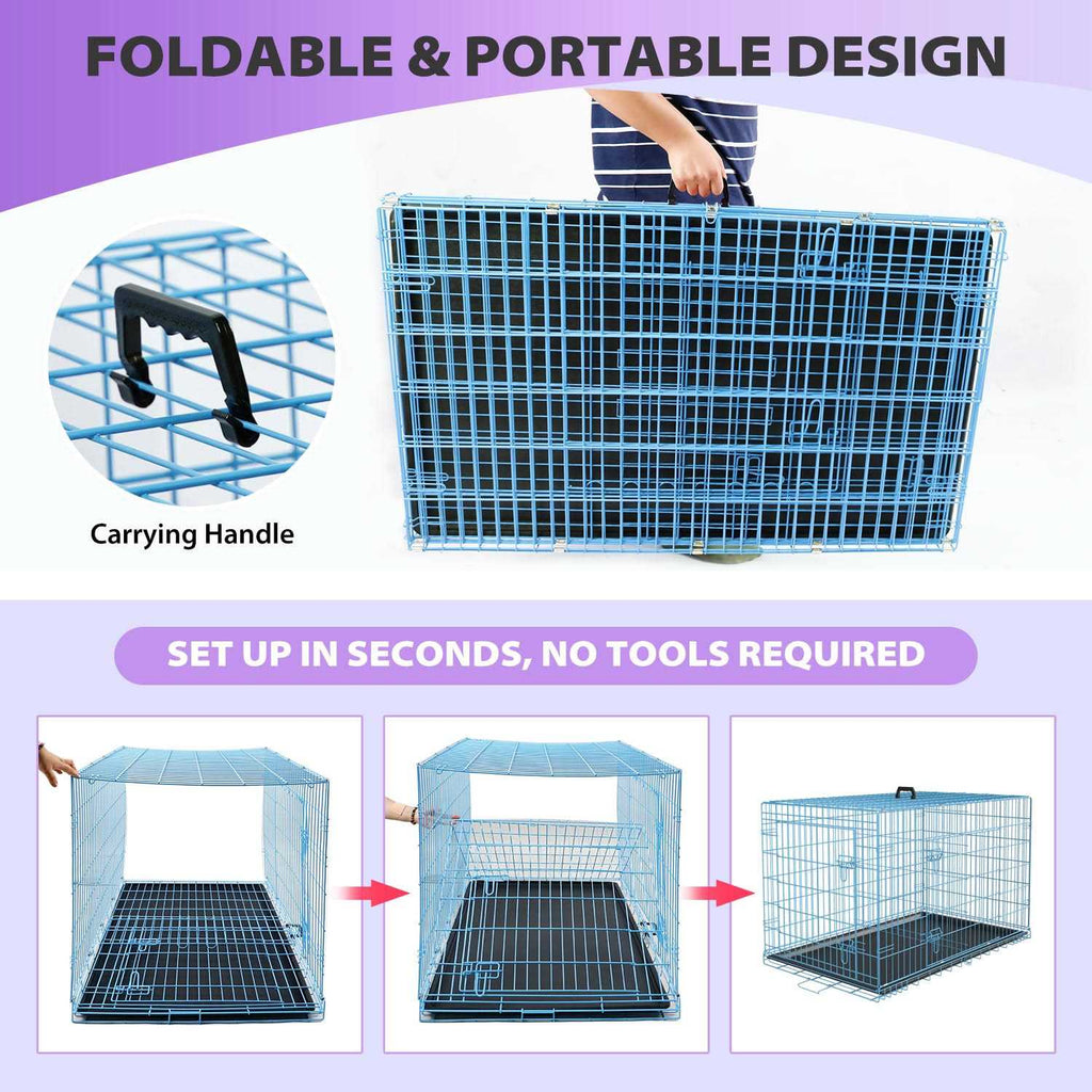 24,30,36,42,48 Inch Folding Metal Wire Dog Crate with Double-Door V968