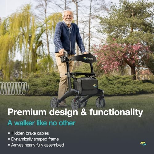 Ultralight Carbon Fiber 4-Wheel Rollator Walker, 12.3 lbs, 25.2" Width, 300 lbs Capacity, 8" Wheels, Foldable, Height Adjustable C9149