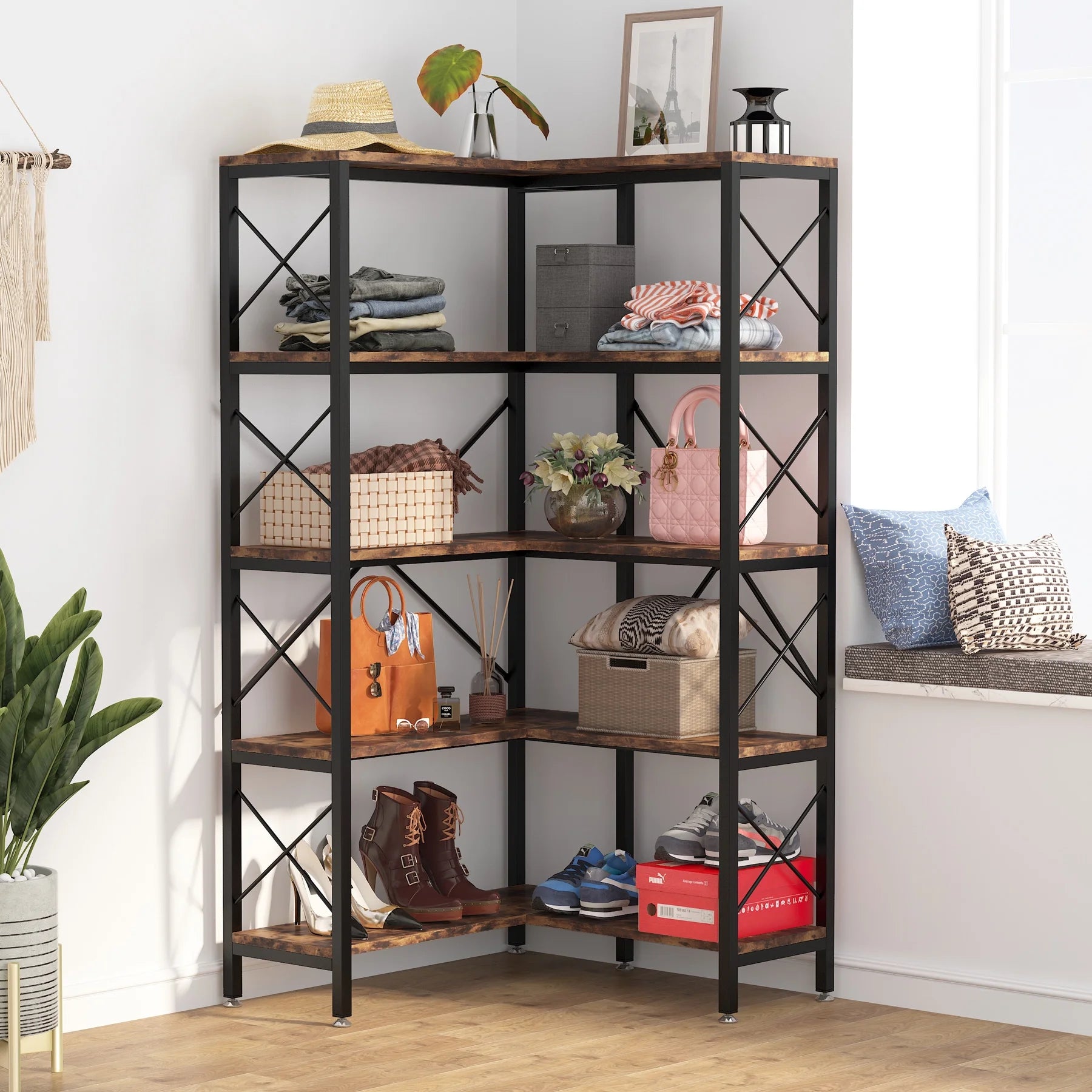 5-Tier Rustic Brown Corner Bookshelf P60210