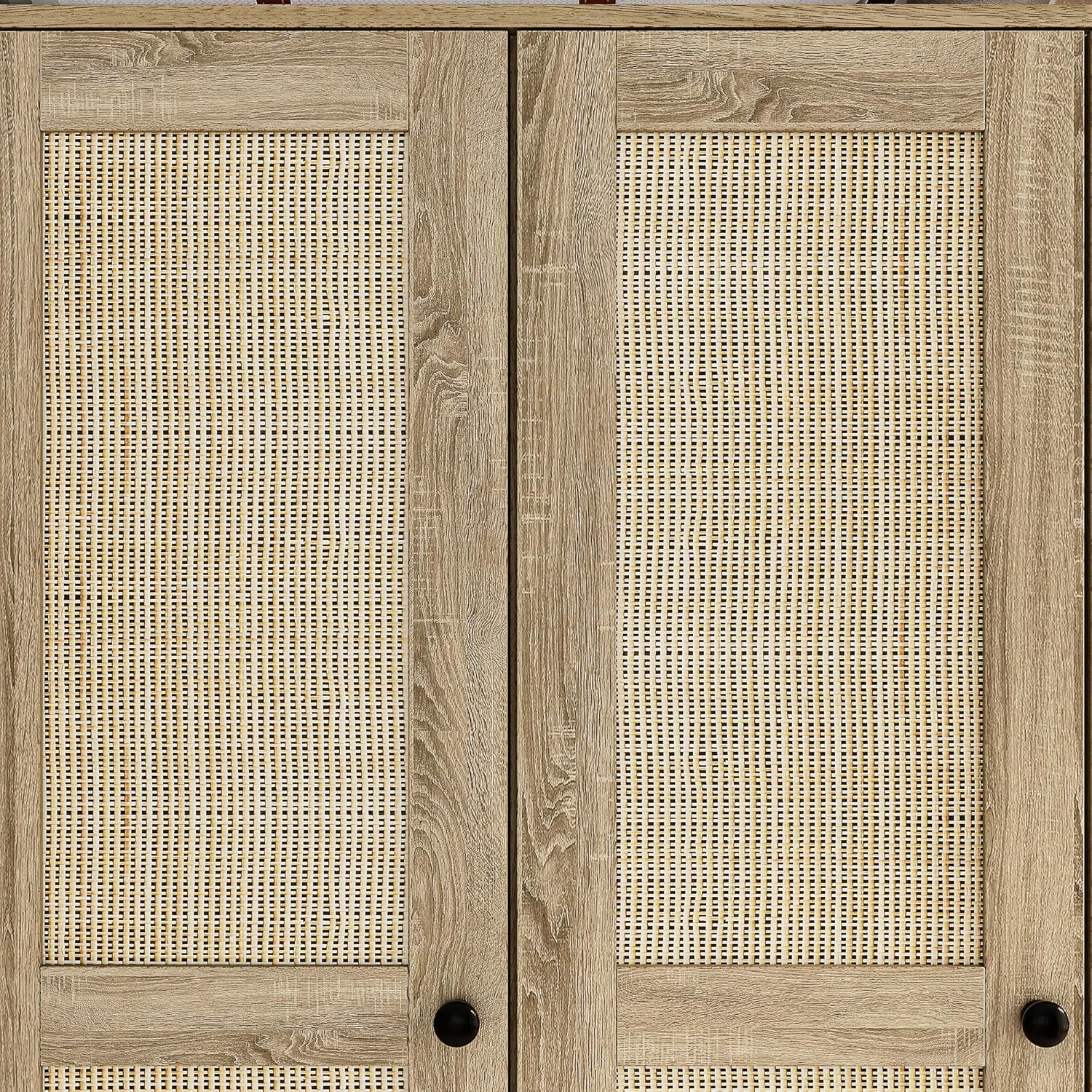 Light Brown 8 Door Wardrobe Armoire with Rattan Doors, 5 Drawers, 2 Hanging Bars R192