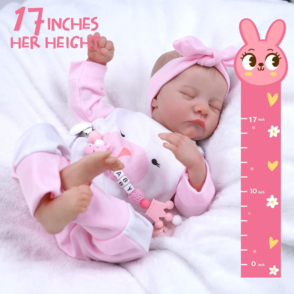 17-Inch Soft Cloth Body Realistic Newborn Baby Dolls with Toy Accessories T614
