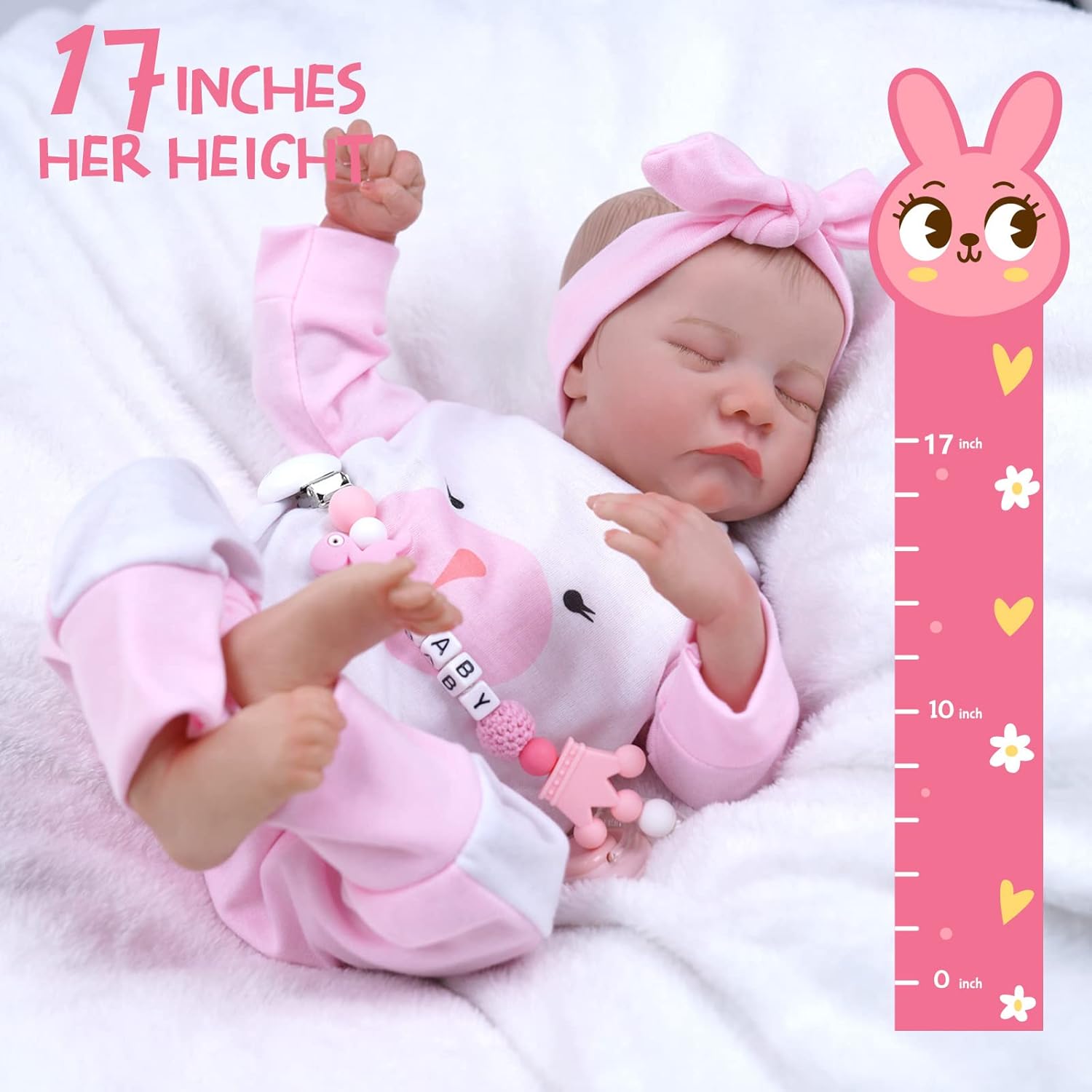 17-Inch Soft Cloth Body Realistic Newborn Baby Dolls with Toy Accessories T614