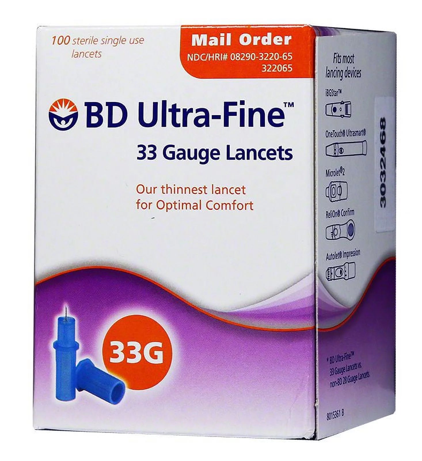 100 Box Ultra-Fine 33 Gauge Lancets Q646360