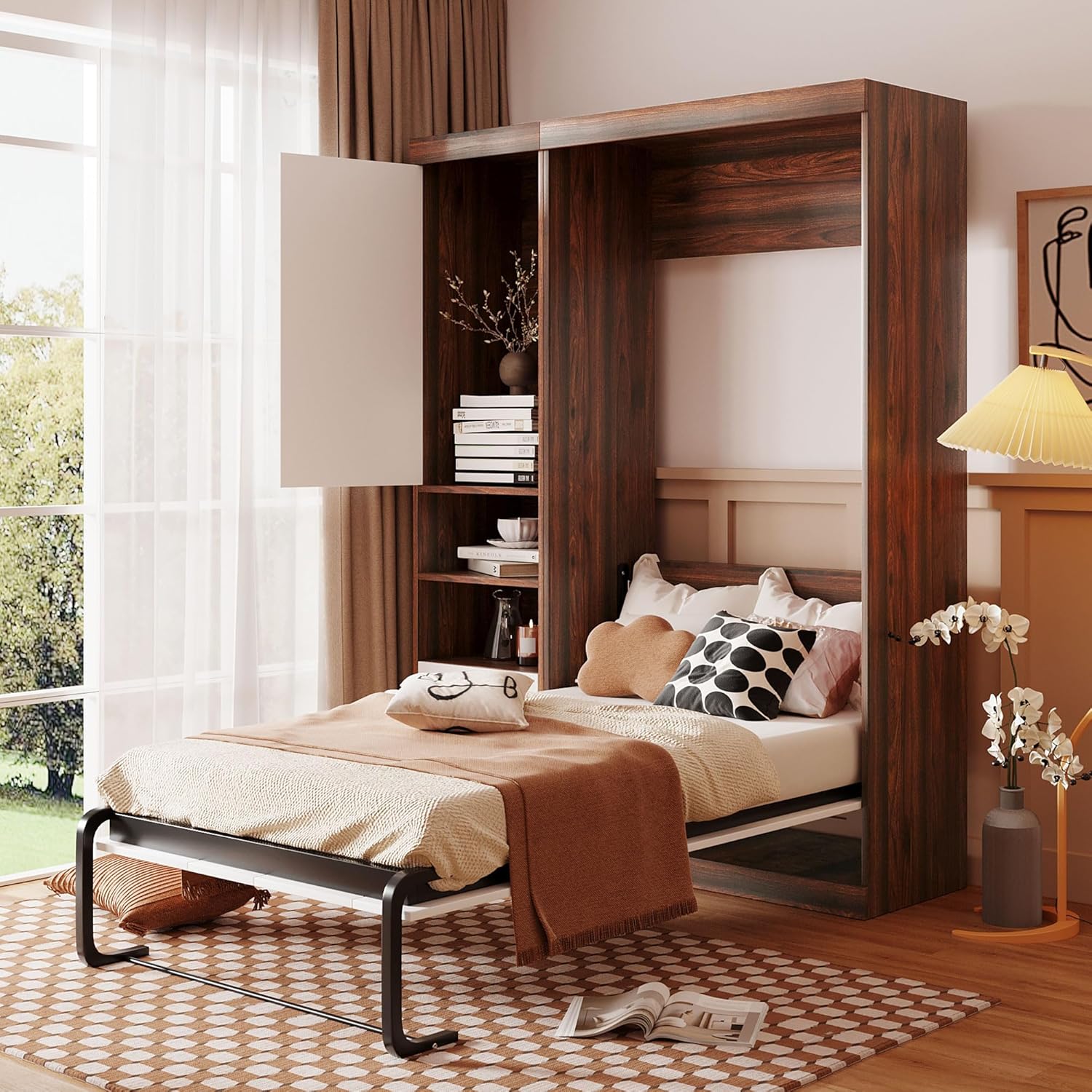 Twin Murphy Bed with Storage Drawers, White Wood G5986