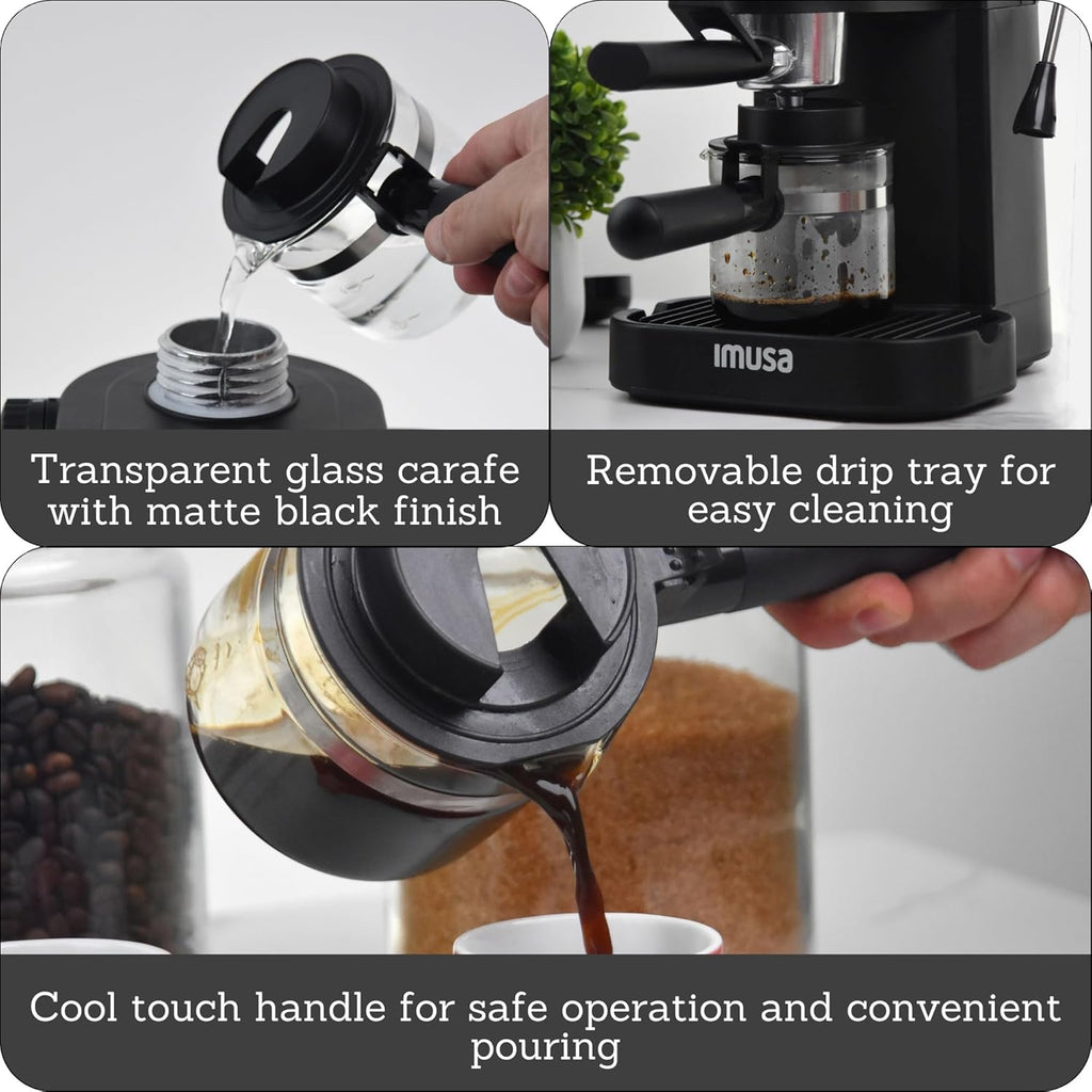 4 Cup Espresso Cappuccino Maker, Black P601