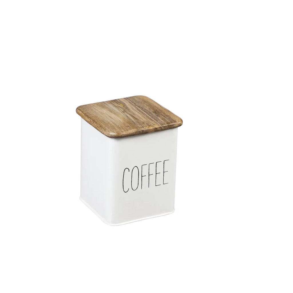 White 5 Piece Kitchen Canisters with Wooden Top Set Y864