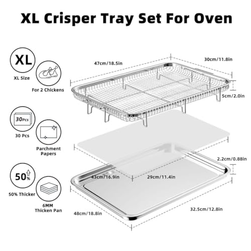 2 Set Non-stick Stainless Steel Air Fryer Basket and Tray with 60 PCS Parchment Papers C691040