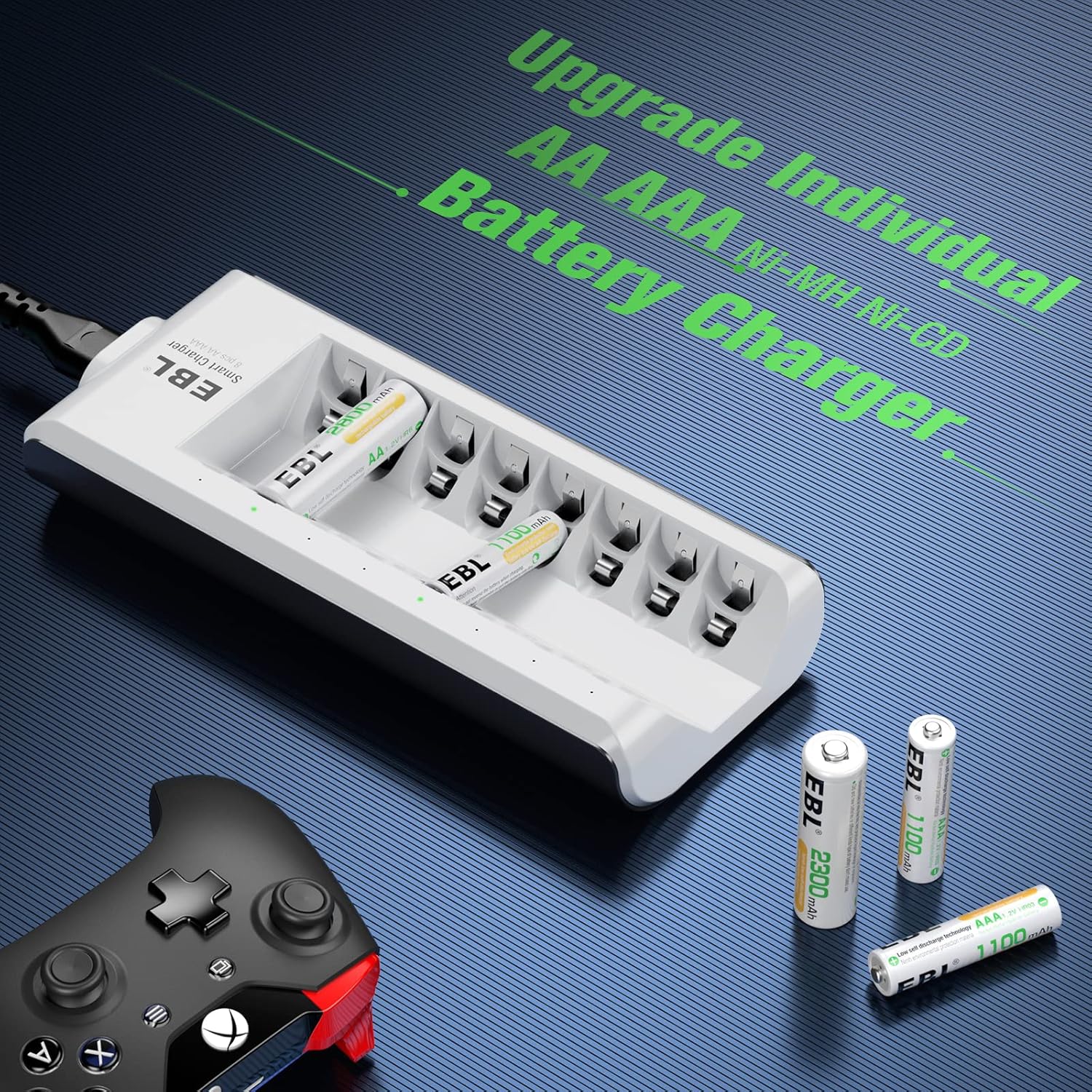 Rechargeable AA AAA Batteries 2300mAh 800mAh 8-Pack with 8-Bay Charger A813273