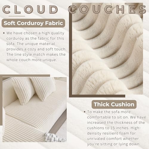 Beige 4-Seater Corduroy U-Shaped Sectional Sofa with 8 Pillows E55165